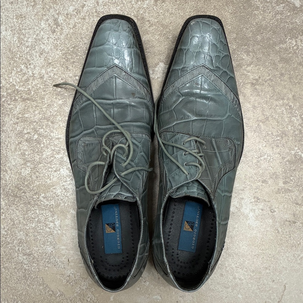 Giorgio Brutini Croc-Embossed Lace-Up Oxfords in Slate Gray